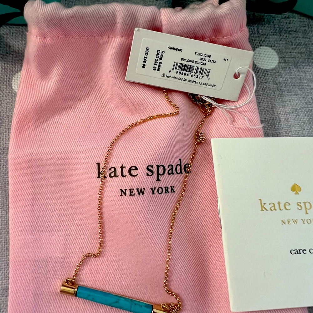 NWT Kate spade faux turquoise bar necklace in gold finish Building Blocks